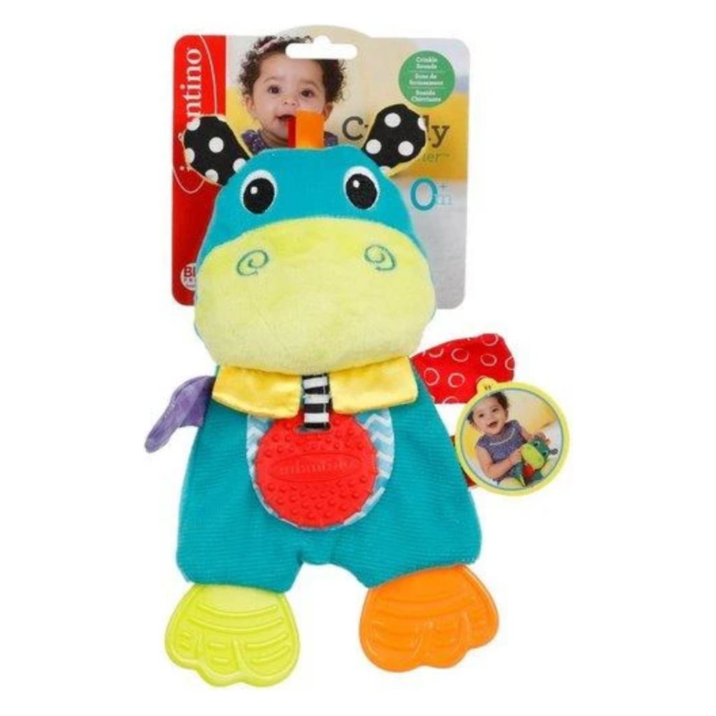 Infantino Cuddly Teether Hippo Blue Age- Newborn & Above