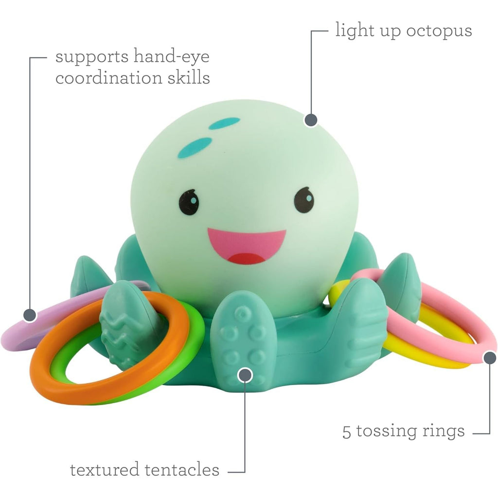 Infantino Light Up Ring Catcher - Illuminating Octopus with Five Tossing Rings Multicolor Age- 3 Months & Above 