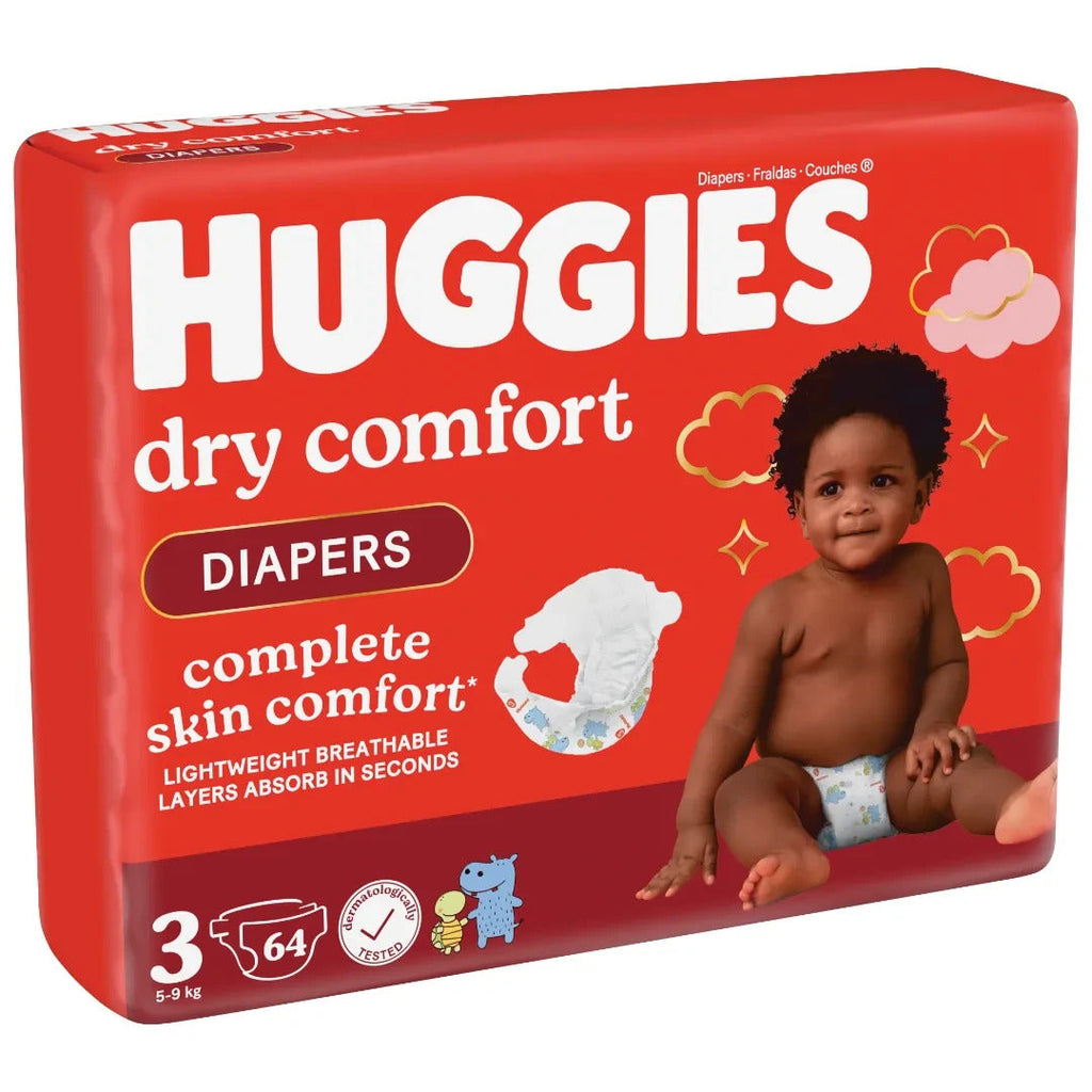 Huggies Dry Comfort Diapers, Size 3, 9-14 kg, 64 Pieces