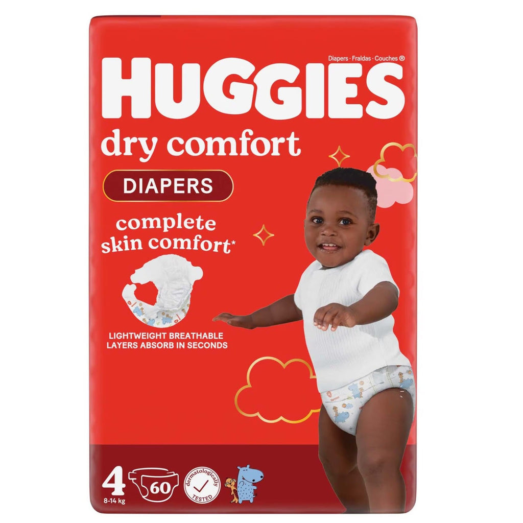 Huggies Dry Comfort Diapers, Size 4, 8-14 kg, 60 Pieces