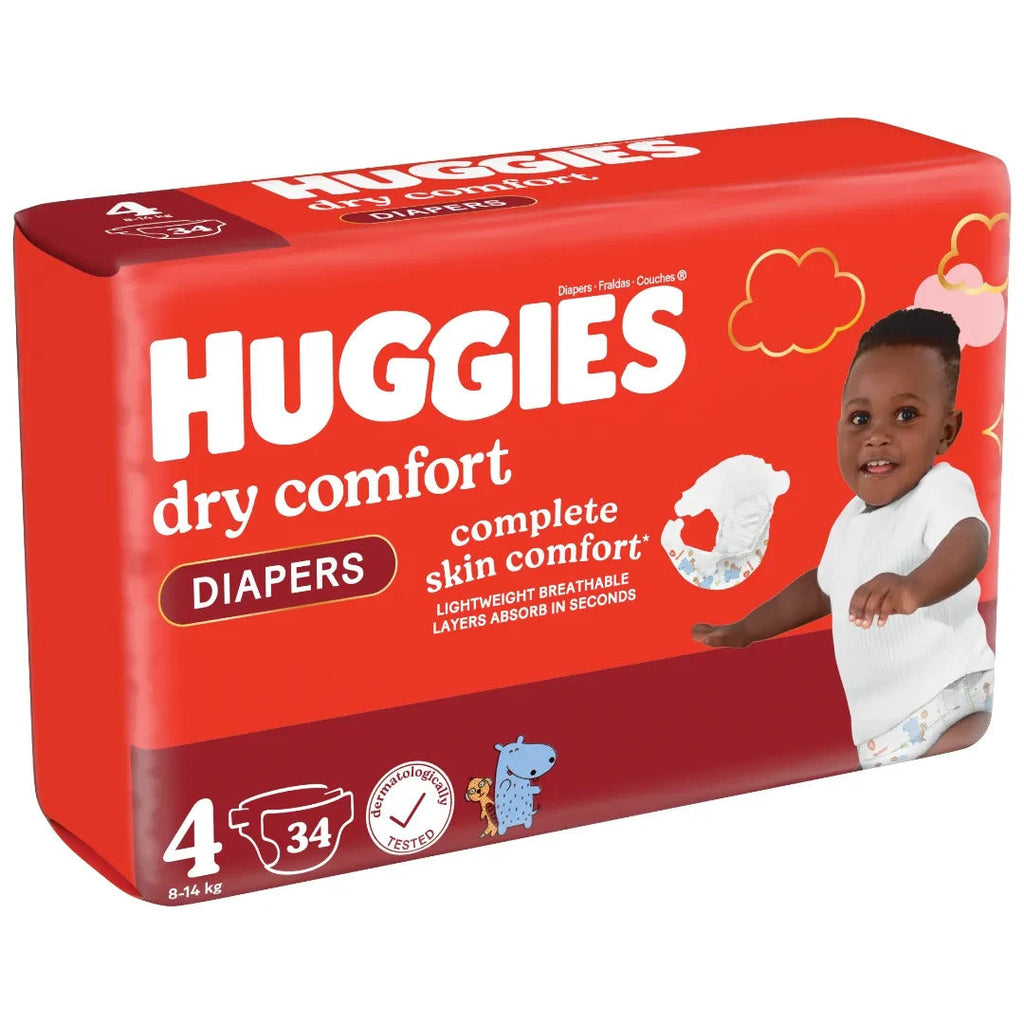 Huggies Dry Comfort Diapers, Size 4, 9-14 kg, 34 Pieces