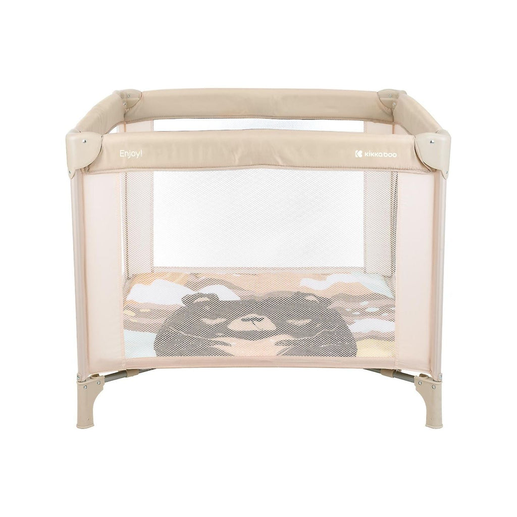 Kikkaboo Enjoy Playpen & Baby Travel Cot with Mattress Pad Beige Bear 2023 Age-Newborn to 36 Months (Holds upto 15 Kg)