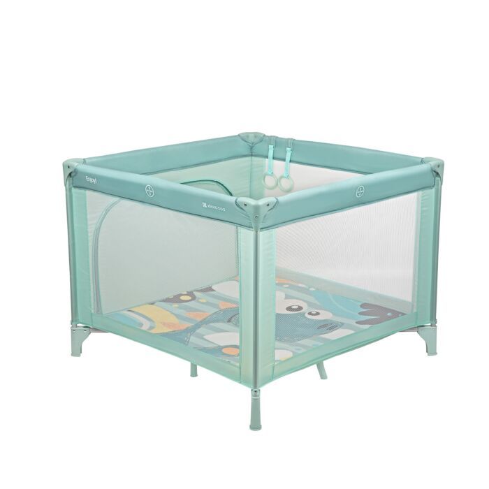 Kikkaboo Enjoy Playpen & Baby Travel Cot with Mattress Pad Mint Dino Age-Newborn to 36 Months (Holds upto 15 Kg)
