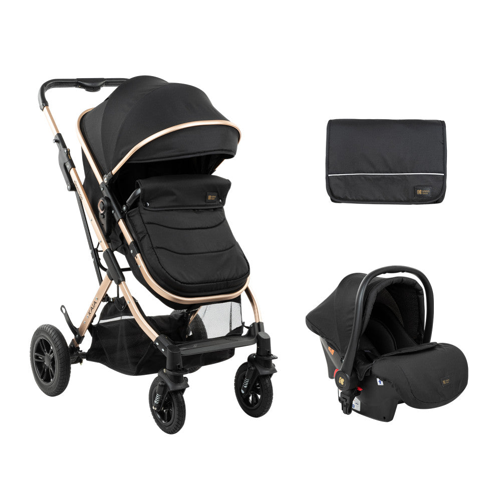 Kikkaboo Kaia 3-In-1 Travel System with Pushchair Stoller with Transferable Seat Black Age-Newborn & Above (Holds upto 22 Kg)