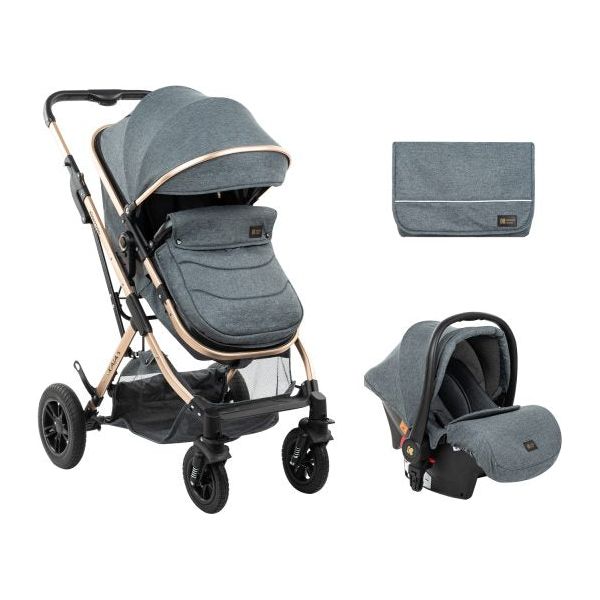 Kikkaboo Kaia 3-In-1 Travel System with Pushchair Stoller with Transferable Seat Grey Age-Newborn & Above (Holds upto 22 Kg)