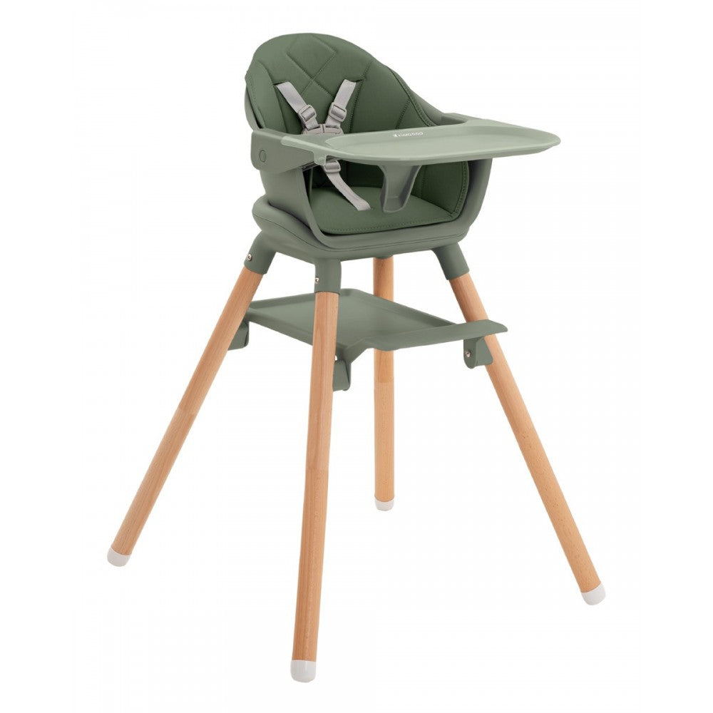 Kikkaboo Woody 2-in-1 Wooden Feeding High Chair Army Green 2024 Age-6 Months & Above