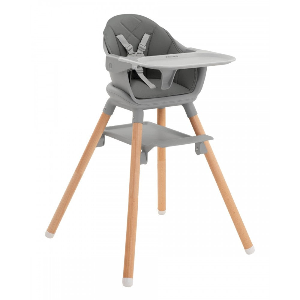Kikkaboo Woody 2-in-1 Wooden Feeding High Chair Grey Age-6 Months & Above
