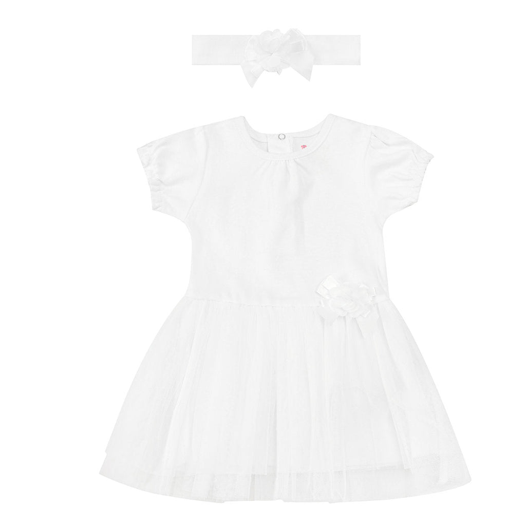 Luna & Lily Infant Girls Dress Bodysuit with Headband White IT5752

