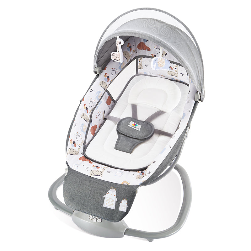 Mastela 3 in 1 Deluxe Multi-Functional Bassient Rocker Jungle Animals White  8208 Age- Newborn & Above