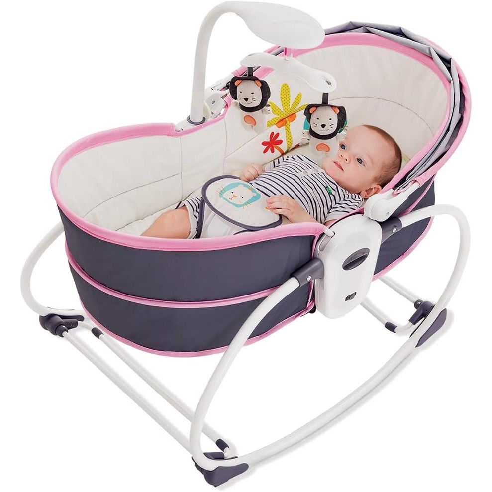 Mastela 5-in-1 Rocker & Napper Bounce Bassinet Grey with Pink 6033 Age- Newborn & Above