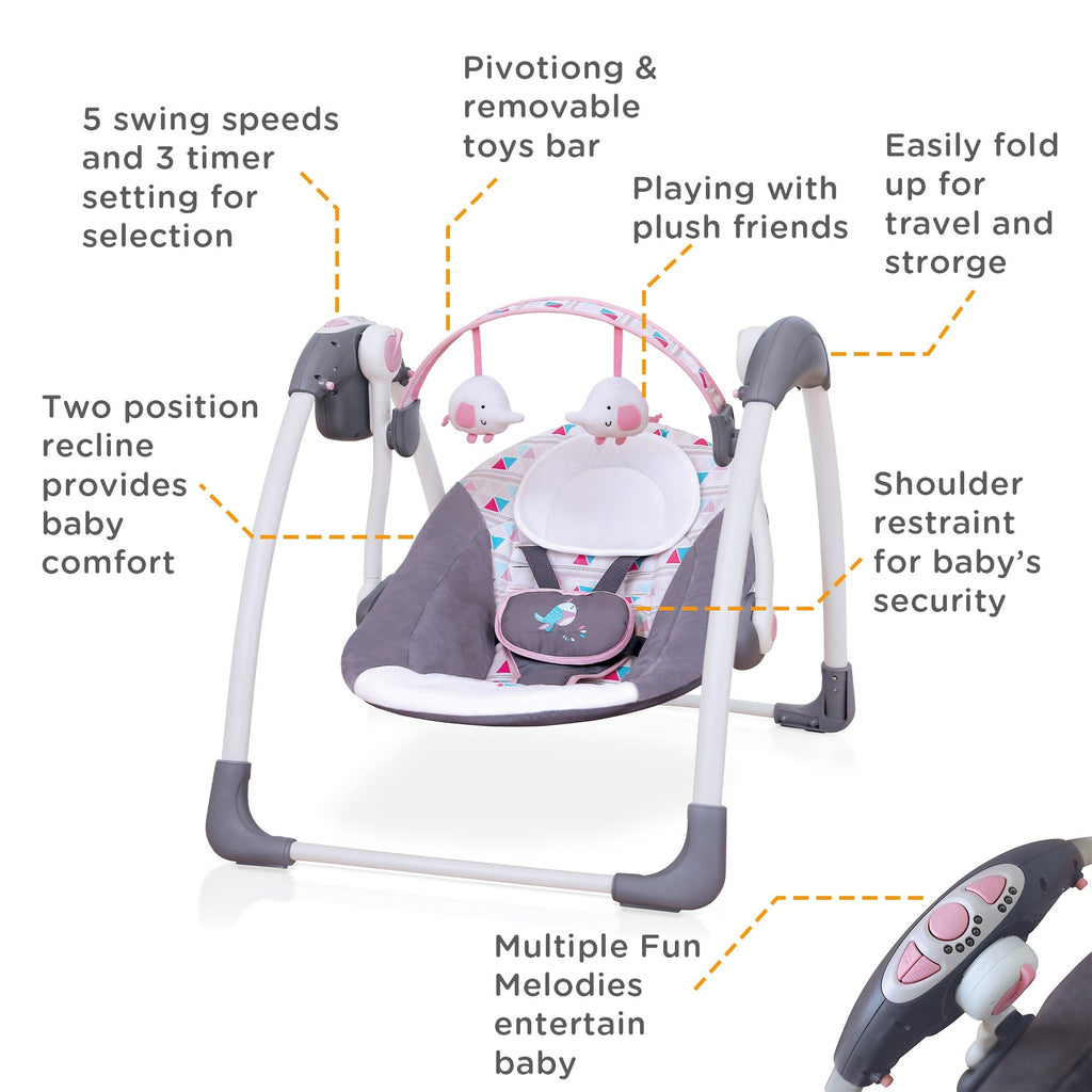 Mastela Baby Deluxe Portable Swing Chair Pink & Grey 6504 Age- Newborn to 24 Months (Holds upto 11 Kgs)