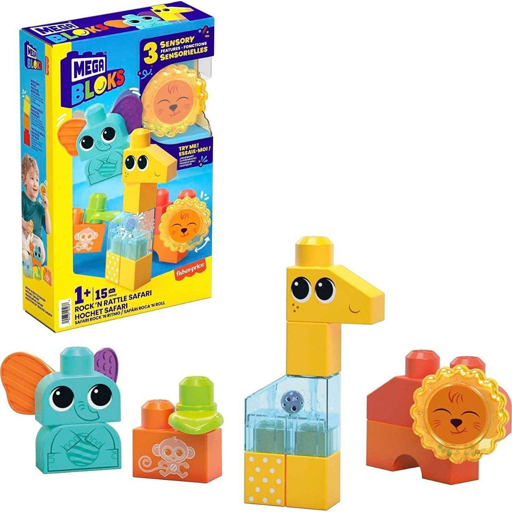 Mega Bloks Sensory Rock 'N Rattle Safari Blocks Set Multicolor Age- 3 Years & Above