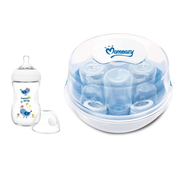 Momeasy Microwave Baby Bottle Steriliser with 24o Ml Feeding Bottle Age- Newborn & Above
