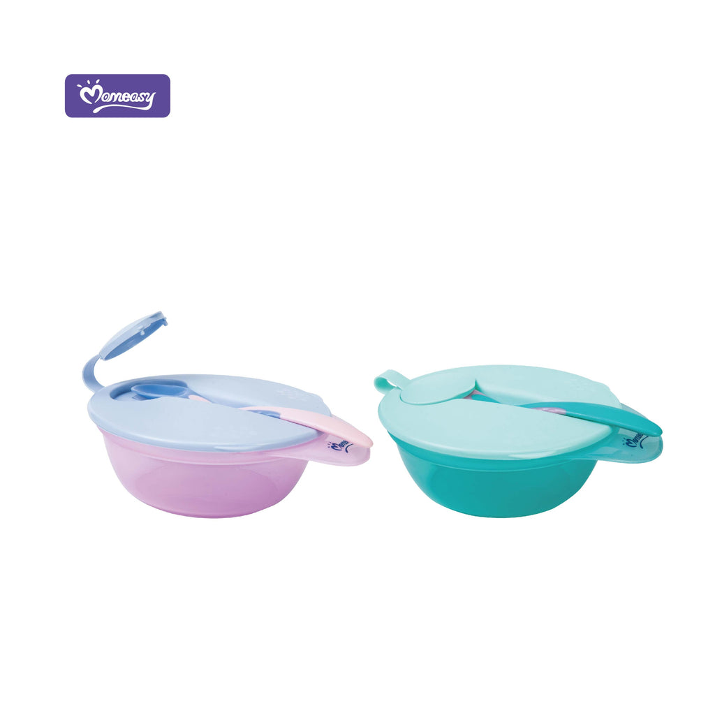 Momeasy baby PP Weaning Feeding Bowl & One Heat Sensor Spoon Pack of 2 45302 Age- 6 Months & Above