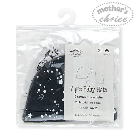 Motherschoice 2 Pack Space & Stars Printed Baby Hats Black/White Age- Newborn to 12 Months  IT2763