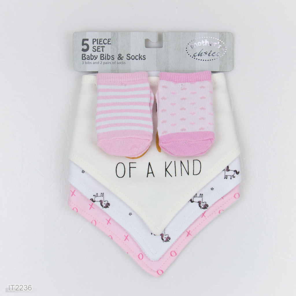 Motherschoice 5-piece Bibs & Sock Set Age- Newborn to 9 Months IT2237