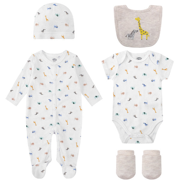 Motherschoice Baby 5-Piece Starter Layette Set Wildlife White IT5213