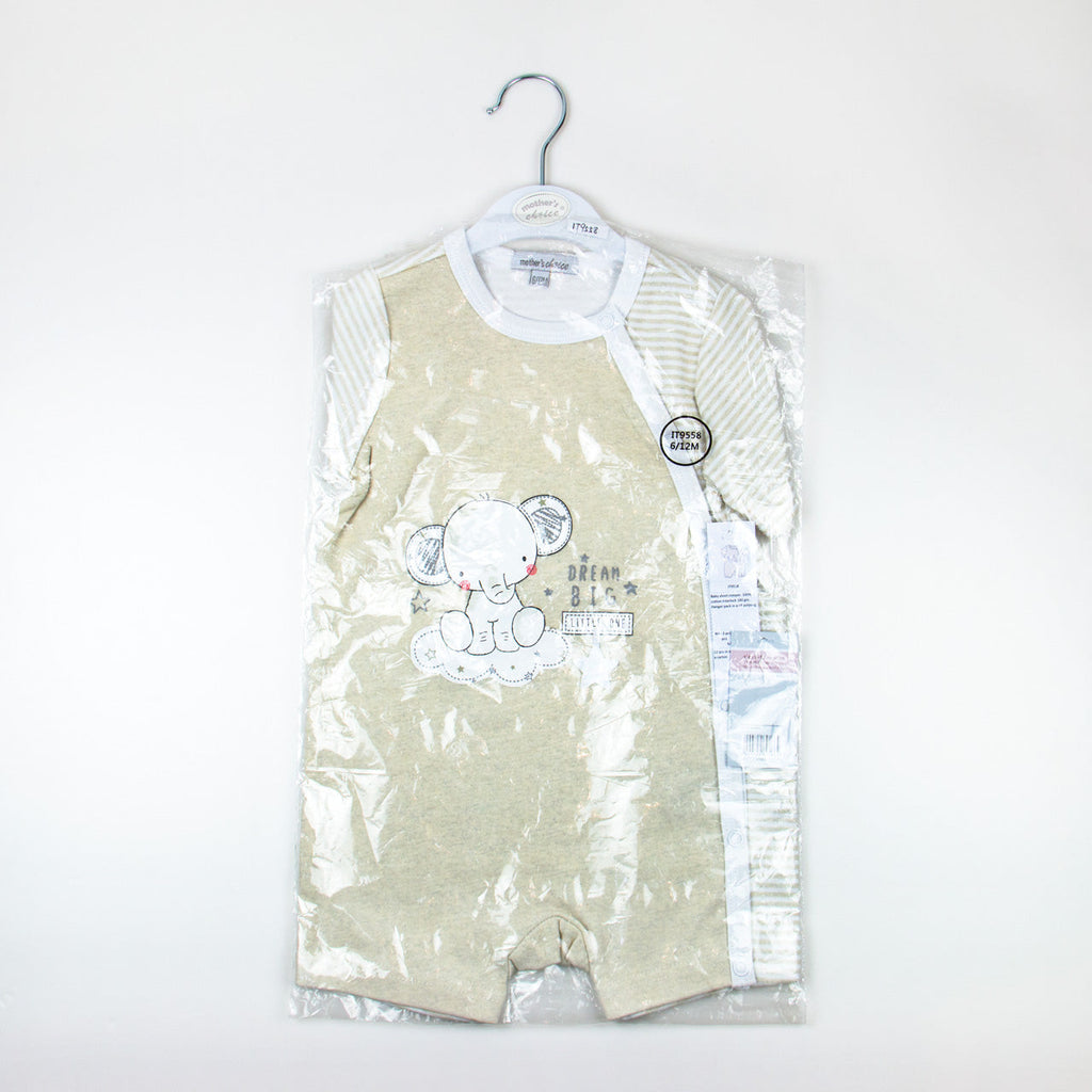 Motherschoice Baby Big Dream Elephant Short Romper Beige/Grey IT9560