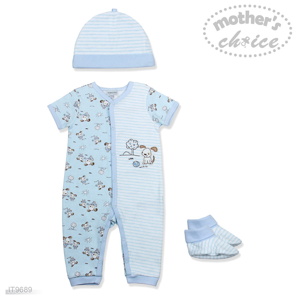 Motherschoice Baby Boy 3-Piece Gift Set of Baby Grower, Hat & Booties Light Blue IT9689