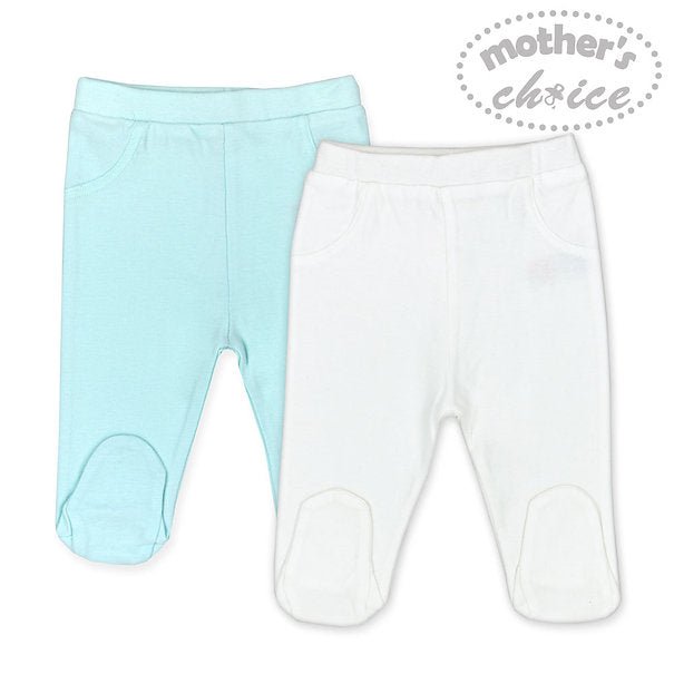 Motherschoice Baby Footed Leggings Pack of 2 Light Blue/White IT2790