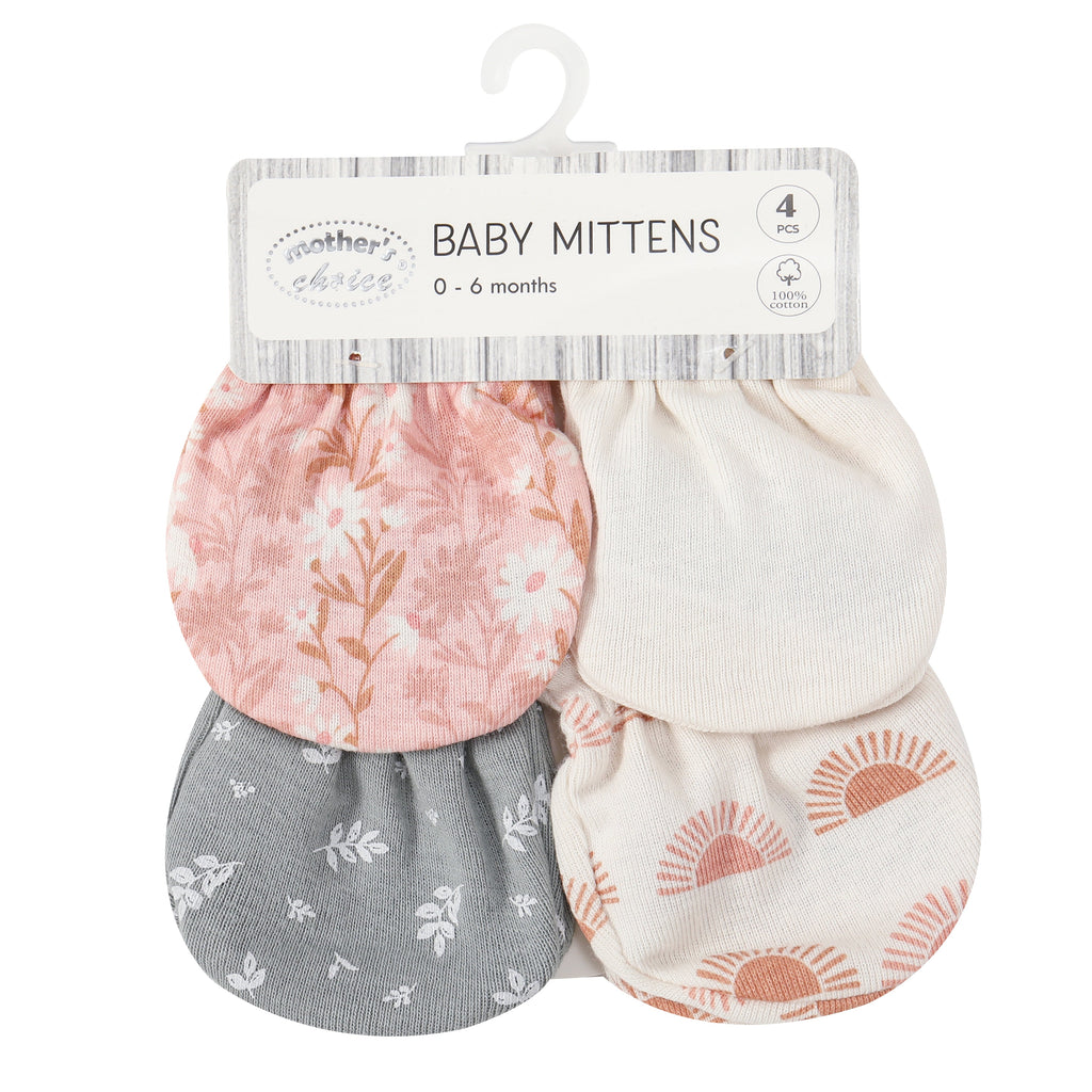 Motherschoice Baby Girls 4-Pack Mittens Multicolor IT4977 Age- Newborn to 6 Months