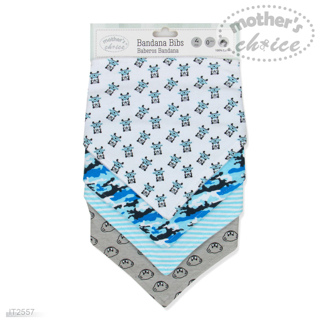 Motherschoice Baby Printed Bandana Bibs Pack of 4 Blue/White IT2557 Age- 3 Months to 24 Months