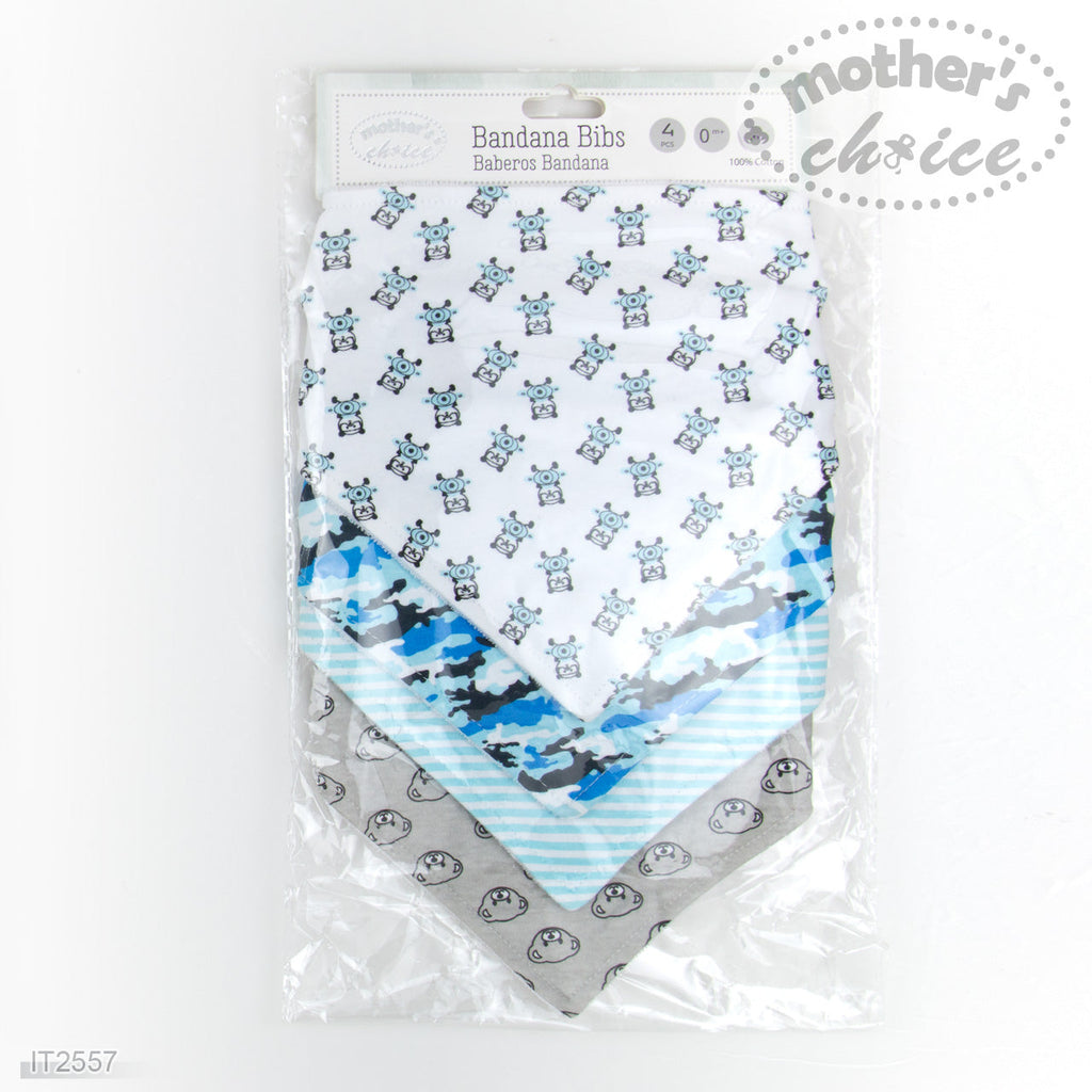 Motherschoice Baby Printed Bandana Bibs Pack of 4 Blue/White IT2557 Age- 3 Months to 24 Months