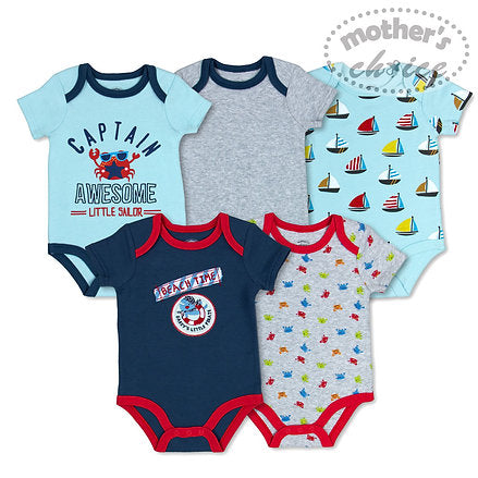 Motherschoice Captain Awesome Baby Bodysuit Pack of 5 Multicolor IT3361