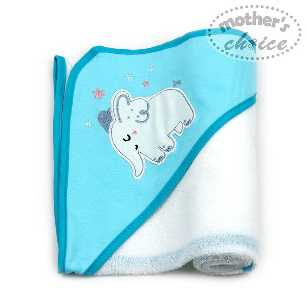 Motherschoice Cute Elephant & Stars Themed Baby Hooded Towels Pack of 3 (66 x 66 cm) Blue/White IT3056 Age- Newborn to 4 Years