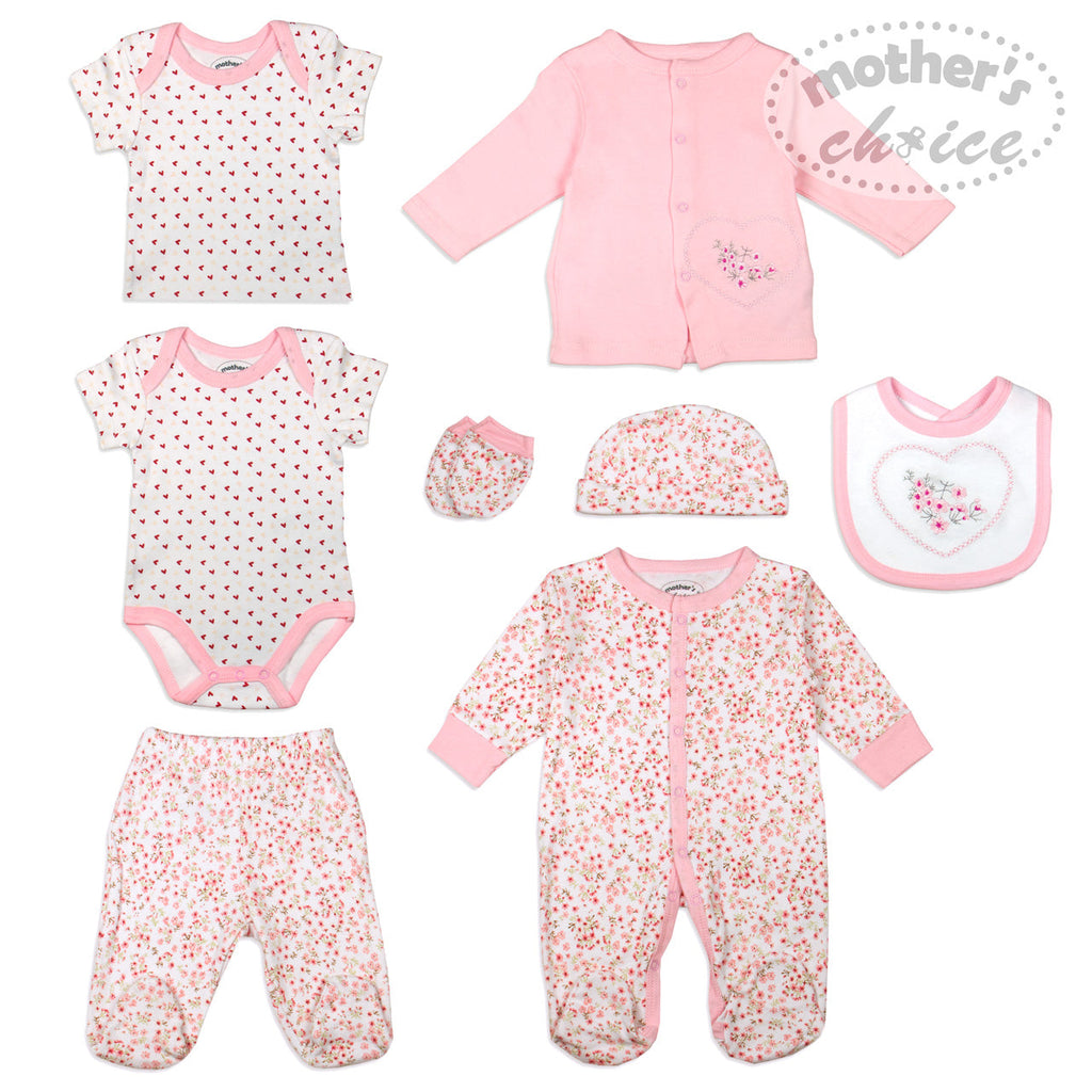 Motherschoice Infant Girls 8-Piece Clothing Starter Gift Set Pink/White IT1157