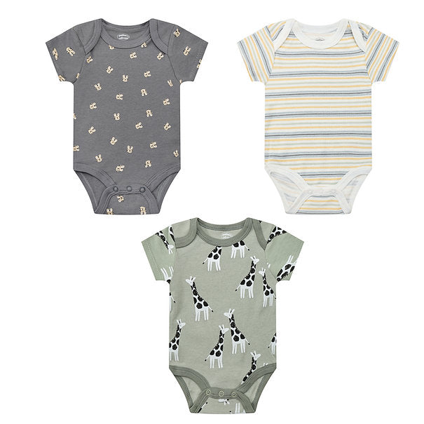 Motherschoice Jungle Themed Baby Daily Bodysuits (100% Cotton) Pack of 3 Grey  IT5631