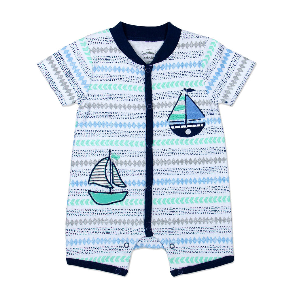 Motherschoice Short Sleeves Boys Romper IT11431 Blue/White