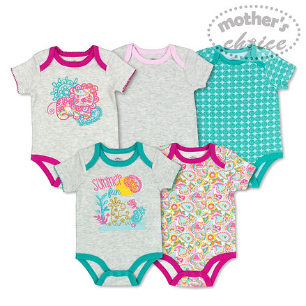 Motherschoice Summer Fun Baby Bodysuit Pack of 5 Multicolor IT3356
