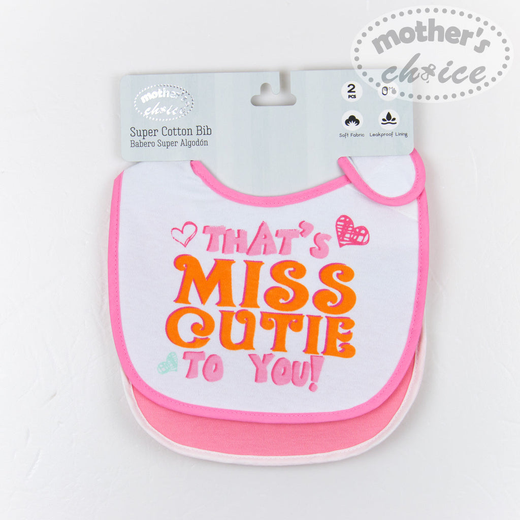 Motherschoice Super Cotton Bibs Pack of 2 White/Pink IT1323 Age- Newborn to 2 Years