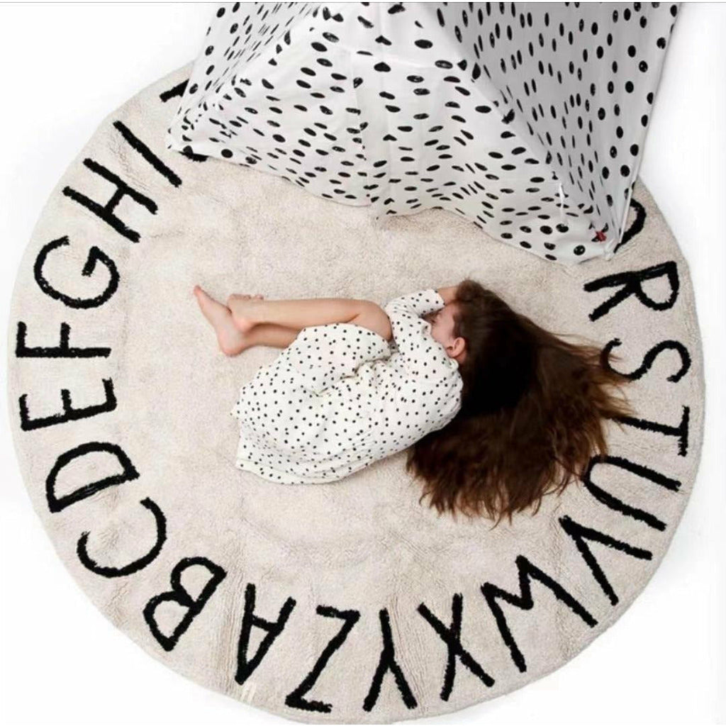 Peekaboo 3D Alphabet Round Carpet/ Baby Play Mat (100 cm Diameter) Black/Beige Age- Newborn & Above