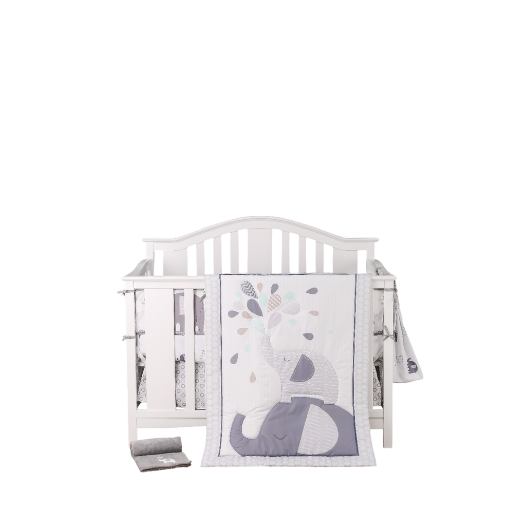 Peekaboo Elephant Themed 3-Piece Toddler/Crib 100% Organic Cotton Bedding Set (Fitted Bedsheet, Duvet Cover, Pillow Cover) White Age- 18 Months to 5 Years
