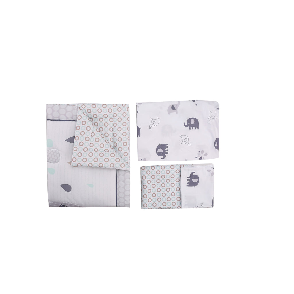 Peekaboo Elephant Themed 3-Piece Toddler/Crib 100% Organic Cotton Bedding Set (Fitted Bedsheet, Duvet Cover, Pillow Cover) White Age- 18 Months to 5 Years