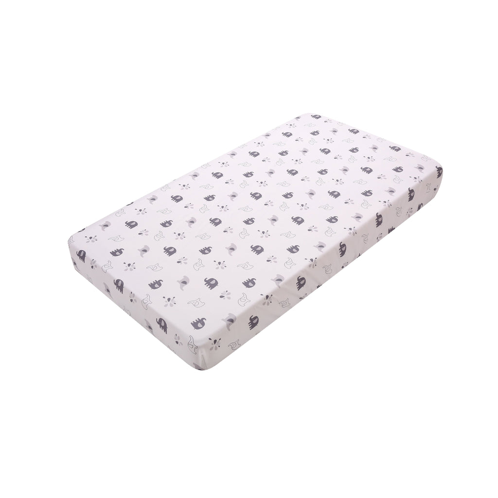 Peekaboo Elephant Themed 3-Piece Toddler/Crib 100% Organic Cotton Bedding Set (Fitted Bedsheet, Duvet Cover, Pillow Cover) White Age- 18 Months to 5 Years