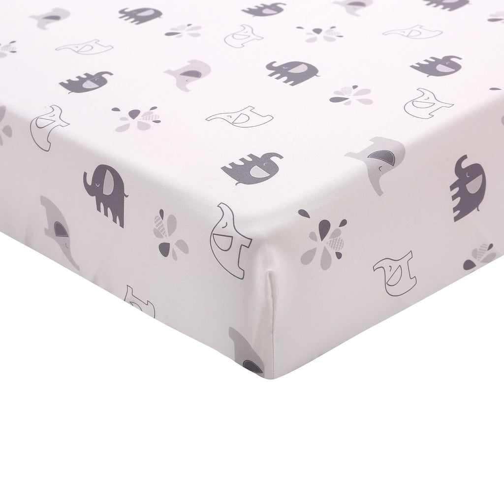 Peekaboo Elephant Themed 3-Piece Toddler/Crib 100% Organic Cotton Bedding Set (Fitted Bedsheet, Duvet Cover, Pillow Cover) White Age- 18 Months to 5 Years