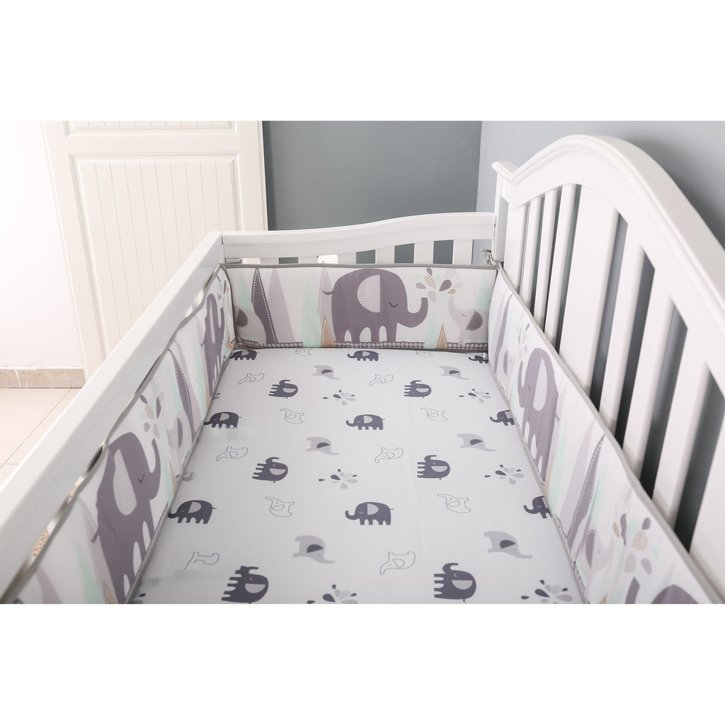 Peekaboo Elephant Themed 3-Piece Toddler/Crib 100% Organic Cotton Bedding Set (Fitted Bedsheet, Duvet Cover, Pillow Cover) White Age- 18 Months to 5 Years