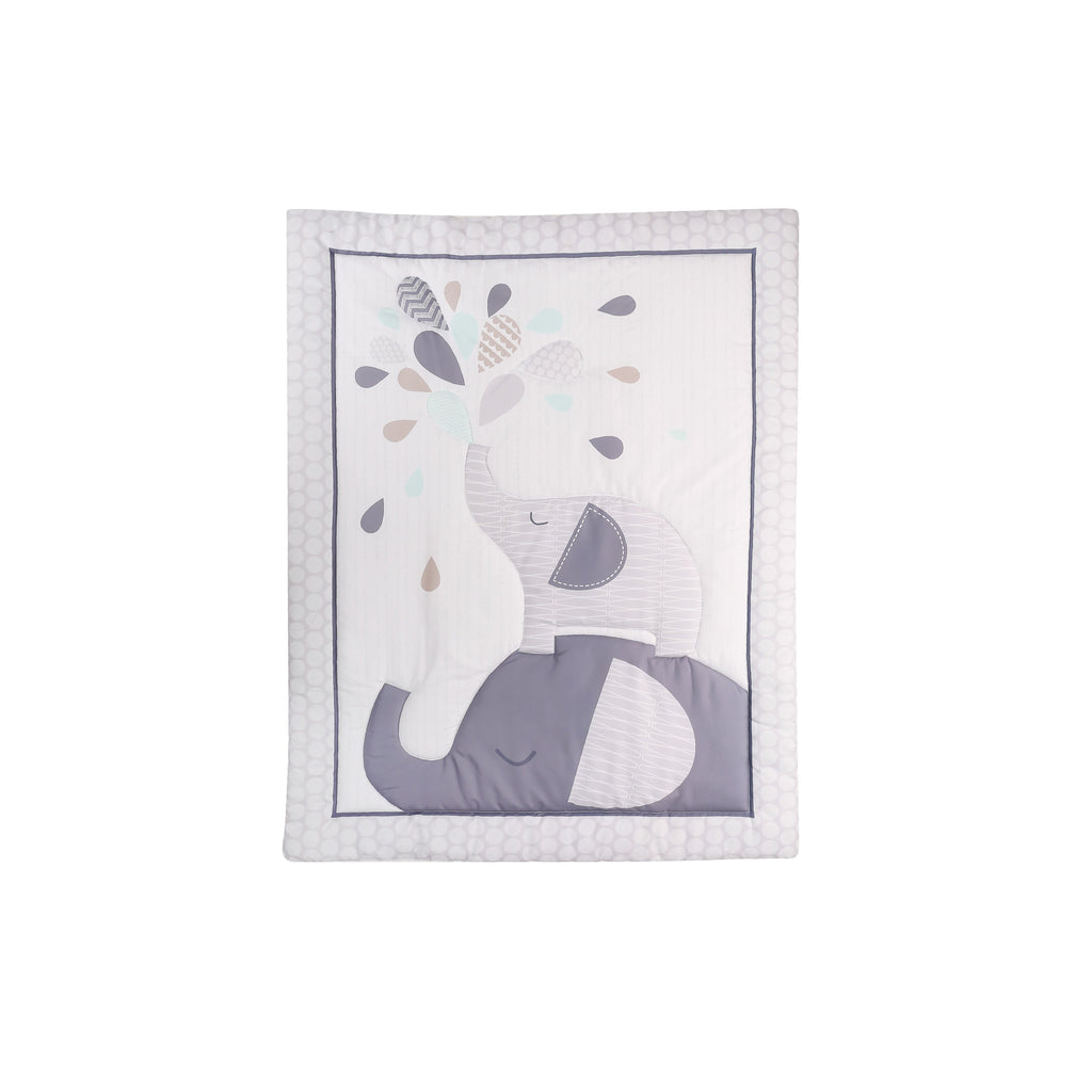 Peekaboo Elephant Themed 3-Piece Toddler/Crib 100% Organic Cotton Bedding Set (Fitted Bedsheet, Duvet Cover, Pillow Cover) White Age- 18 Months to 5 Years