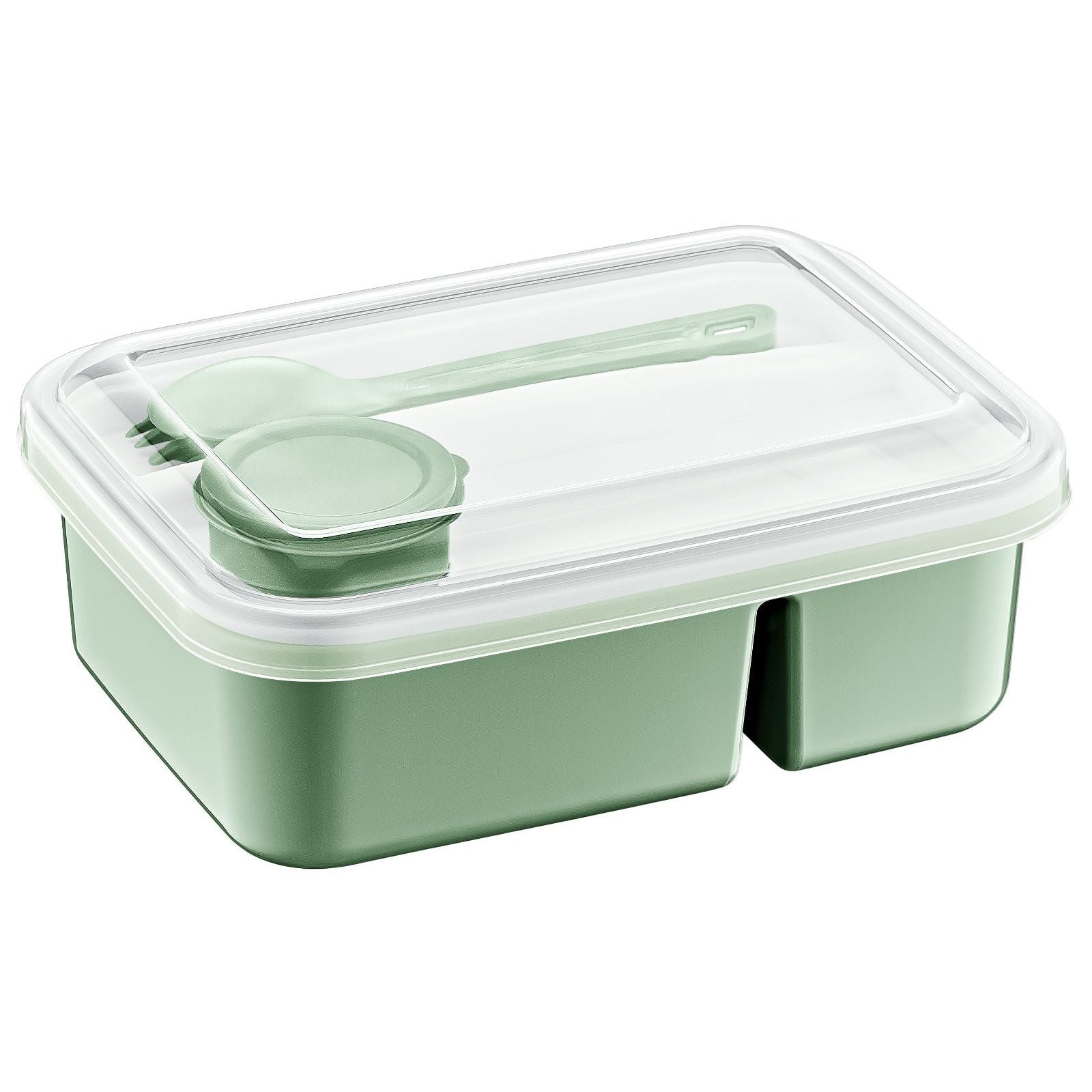 Pibi 2-Compartment Lunch Box With Fork + Spoon + Sauce Box Green Age- 5 Years & Above