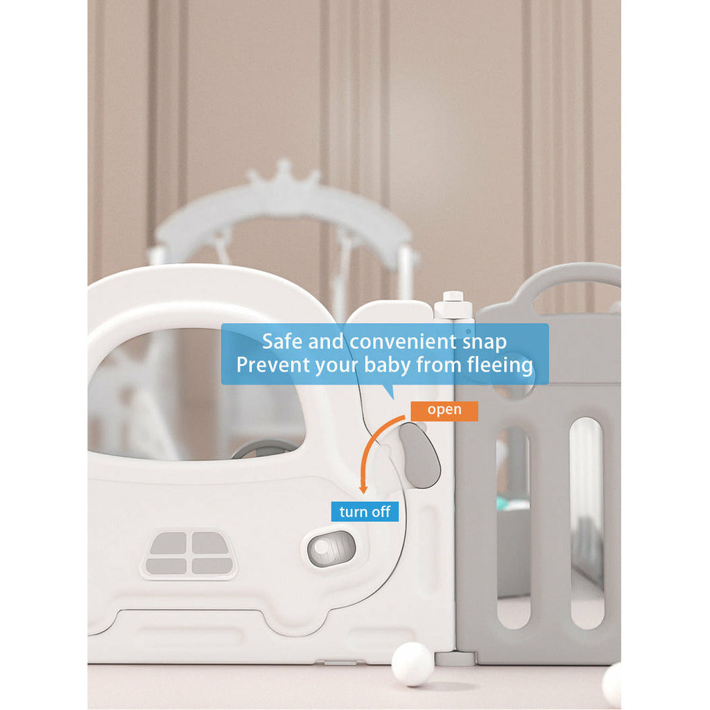 Pibi 2 in 1 Foldable Car Playpen White & Grey (14+2 Pieces) with a Basketball Hoop Age- 6 Months to 3 Years