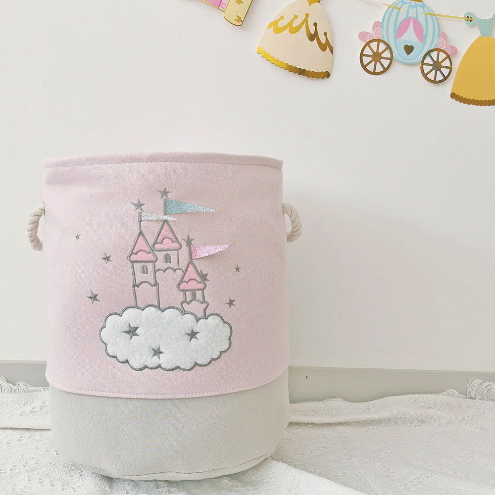Pibi Adorable Clouds Castle Printed Laundry Bag/Toy Organizer (35 x 40 cm) Pink Age- Newborn & Above