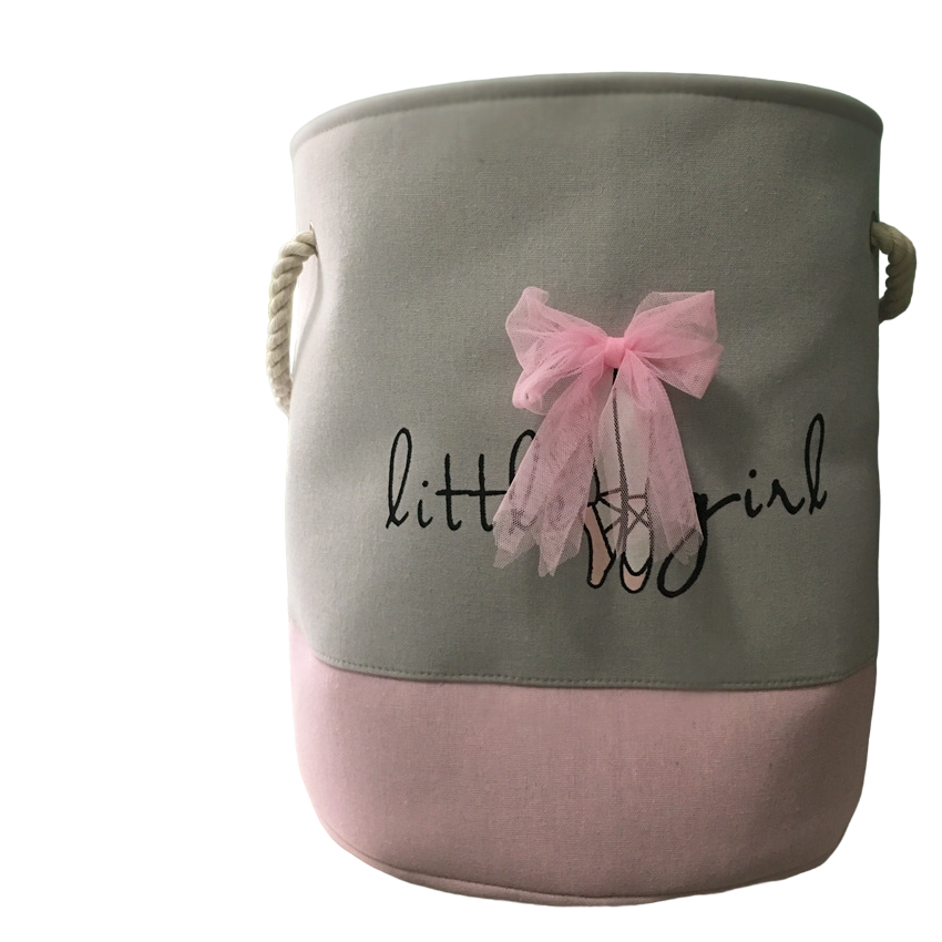 Pibi Adorable Little Girl with Pink Bow Laundry Bag/Toy Organizer (35 x 40 cm) Pink/Grey Age- Newborn & Above