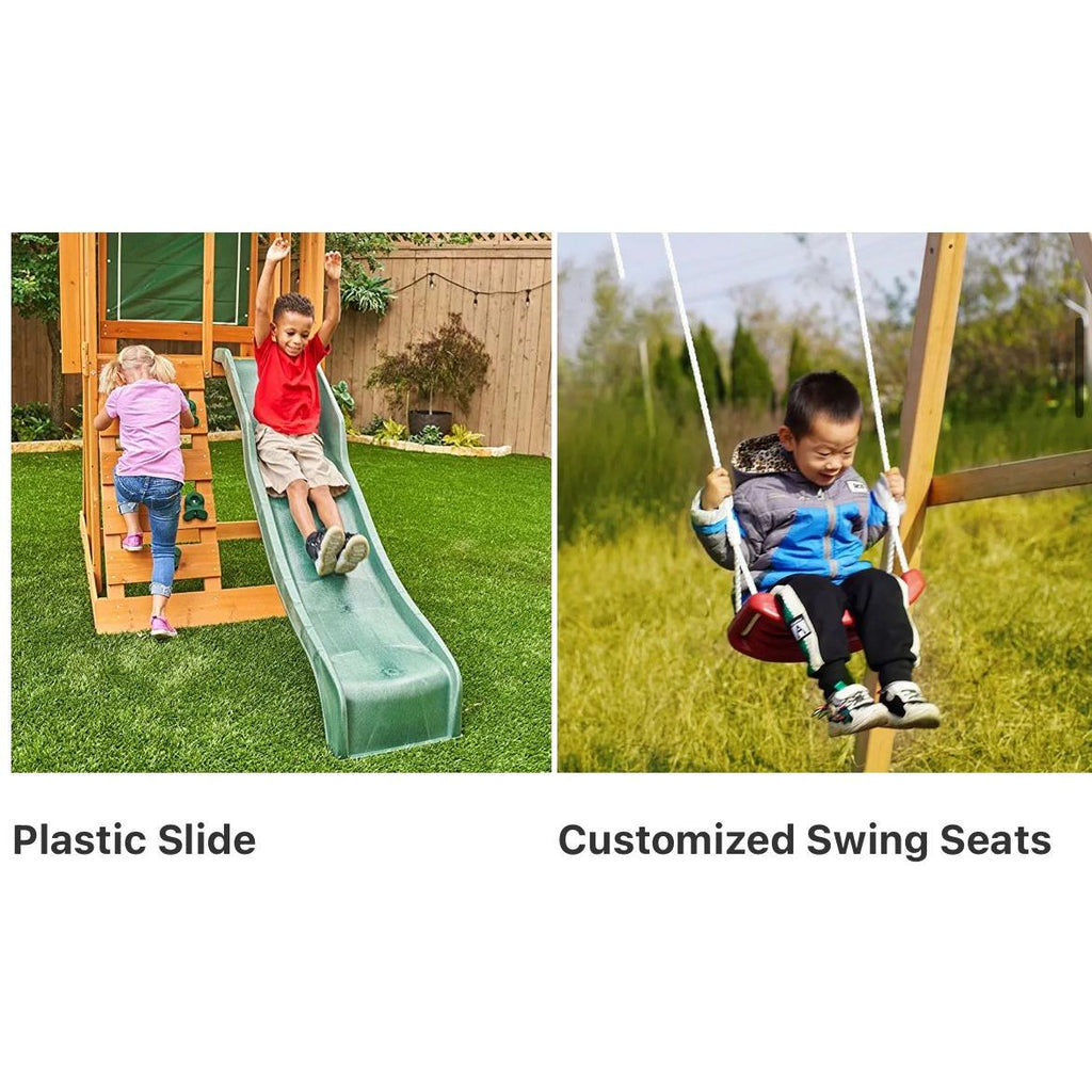 Pibi Cute Squirrel Outdoor Backyard Wooden Kids Swing Set Playset with 8-Inch Slide Multicolor Age- 3 Years & Above