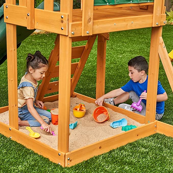 Pibi Cute Squirrel Outdoor Backyard Wooden Kids Swing Set Playset with 8-Inch Slide Multicolor Age- 3 Years & Above