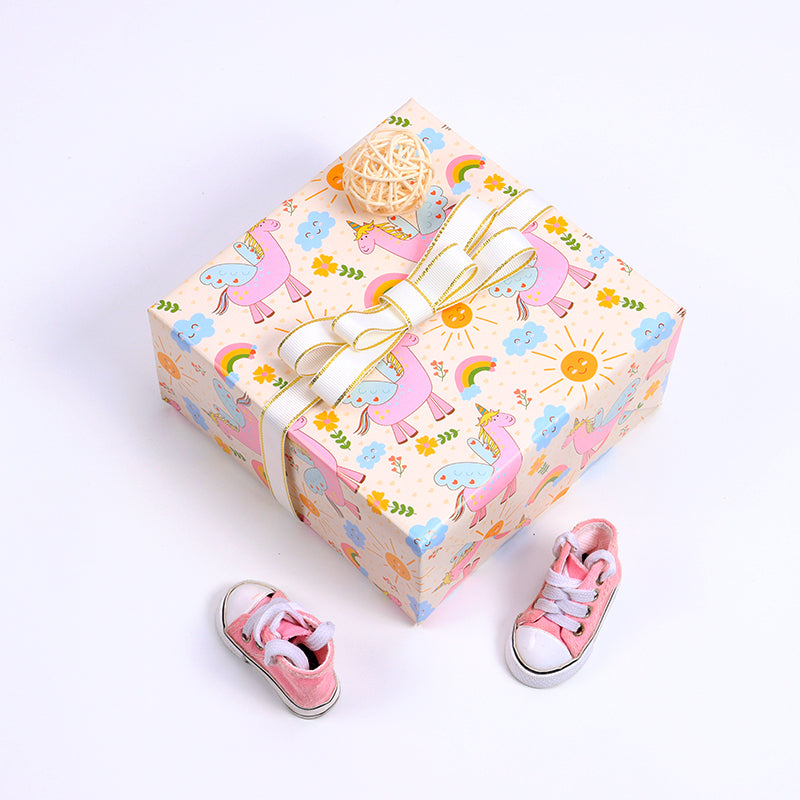 Pibi Cute Unicorn Rainbow Gift Wrapping Paper 50 x 70 cm Baby Pink