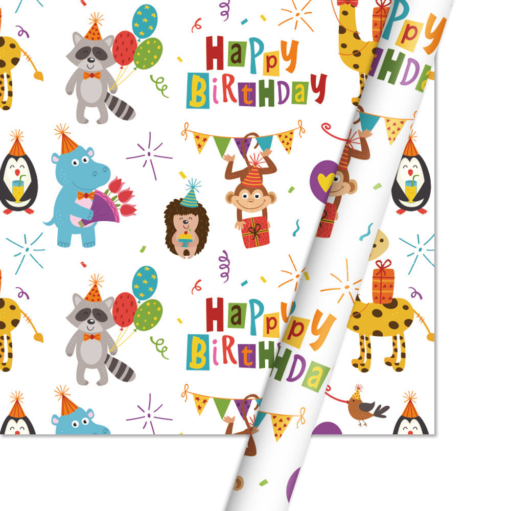 Pibi Jungle Safari & Happy Birthday Gift Wrapping Paper 50 x 70 cm Multicolor