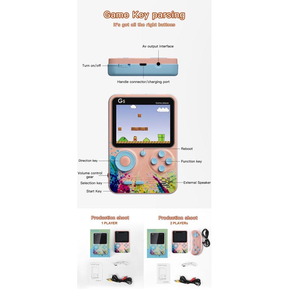 Pibi Kids G5 Handheld 3-Inch Gaming Console Box with Inbuilt 500 Games Single Assorted Age- 4 Years & Above